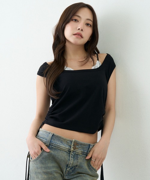 RAY CASSIN(レイカズン)の「【ドット / 無地】カップ付きレイヤードタンクトップ / オフショルTシャツ(Tシャツ/カットソー・レディース・ブラック系その他2/ホワイト系その他2/ブラウン系その他2/ホワイト系その他/ブラック/ブラウン系その他3/グレー系その他3・FREE)」の22枚目の写真