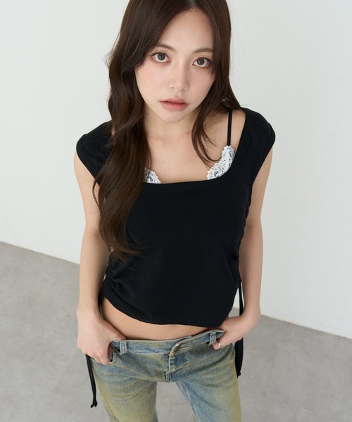 RAY CASSIN(レイカズン)の「【~6/21(日)までZOZO限定10%OFF】カップ付きレイヤードホルタータンクトップ / Tシャツ(Tシャツ/カットソー・レディース・ブラック系その他2/ホワイト系その他2/ブラウン系その他2/ホワイト系その他/ブラック・FREE)」の17枚目の写真