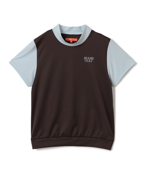 BEAMS GOLF(ビームスゴルフ)の「ORANGE LABEL / メッシュ 異素材コンビ モックネックシャツ(スウェット・レディース・ネイビー/ブラウン・LARGE/MEDIUM/SMALL)」の1枚目の写真