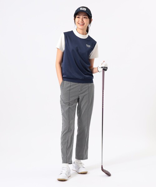 BEAMS GOLF(ビームスゴルフ)の「ORANGE LABEL / メッシュ 異素材コンビ モックネックシャツ(スウェット・レディース・ネイビー/ブラウン・LARGE/MEDIUM/SMALL)」の4枚目の写真