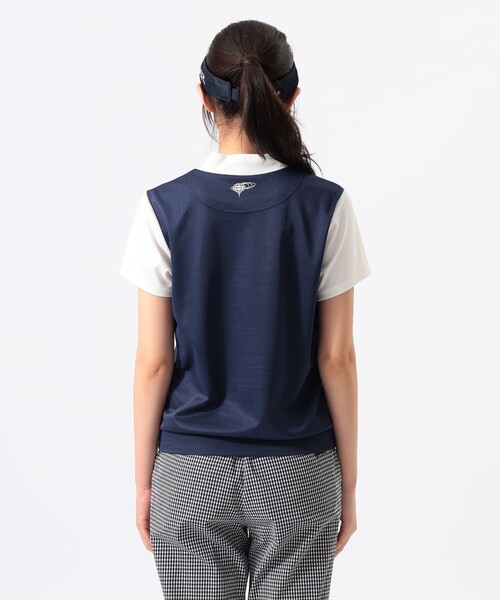 BEAMS GOLF(ビームスゴルフ)の「ORANGE LABEL / メッシュ 異素材コンビ モックネックシャツ(スウェット・レディース・ネイビー/ブラウン・LARGE/MEDIUM/SMALL)」の8枚目の写真