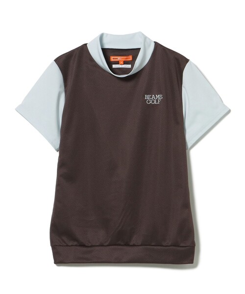 BEAMS GOLF(ビームスゴルフ)の「ORANGE LABEL / メッシュ 異素材コンビ モックネックシャツ(スウェット・レディース・ネイビー/ブラウン・LARGE/MEDIUM/SMALL)」の9枚目の写真