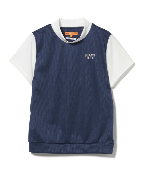 BEAMS GOLF(ビームスゴルフ)の「ORANGE LABEL / メッシュ 異素材コンビ モックネックシャツ(スウェット・レディース・ネイビー/ブラウン・LARGE/MEDIUM/SMALL)」の15枚目の写真