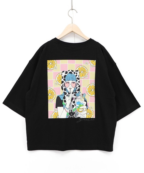 ScoLar(スカラー)の「162691:スカラーレモンガール柄 接触冷感Tシャツ(Tシャツ/カットソー・レディース・ピンク/オフホワイト/イエロー/ブラック・M)」の3枚目の写真