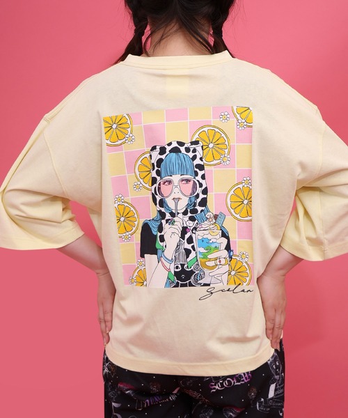 ScoLar(スカラー)の「162691:スカラーレモンガール柄 接触冷感Tシャツ(Tシャツ/カットソー・レディース・ピンク/オフホワイト/イエロー/ブラック・M)」の14枚目の写真