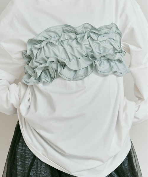 W:Huku(フーク)の「ビスチェ セット ロング Tシャツ / Layered Look: Frill Bustier & Long Sleeve Top(Tシャツ/カットソー・レディース・ライトブラウン/オフホワイト・FREE)」の12枚目の写真