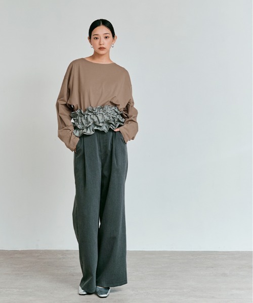 W:Huku(フーク)の「ビスチェ セット ロング Tシャツ / Layered Look: Frill Bustier & Long Sleeve Top(Tシャツ/カットソー・レディース・ライトブラウン/オフホワイト・FREE)」の17枚目の写真