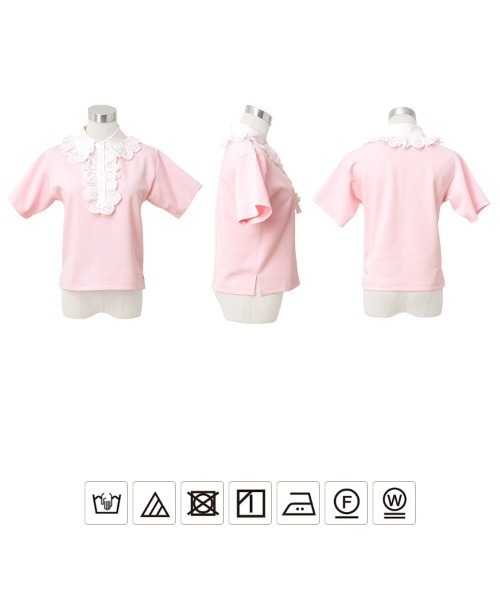 KOBE LETTUCE(コウベレタス)の「レース襟ショートスリーブポロトップス(Tシャツ/カットソー・レディース・クリーム/ネイビー/ピンク・M)」の10枚目の写真