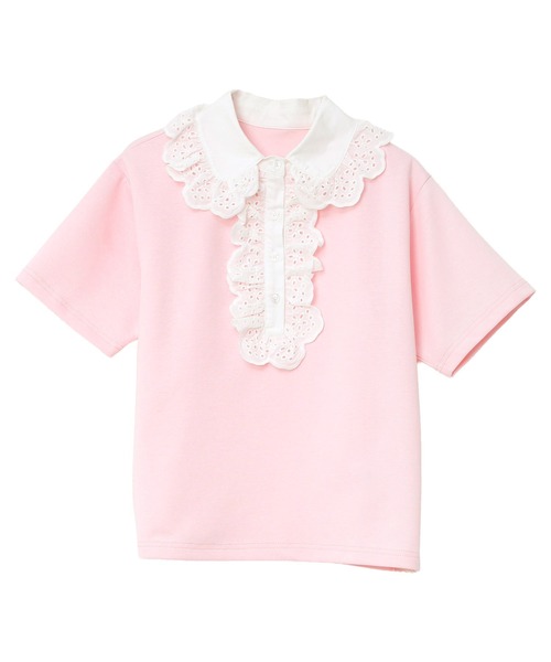 KOBE LETTUCE(コウベレタス)の「レース襟ショートスリーブポロトップス(Tシャツ/カットソー・レディース・クリーム/ネイビー/ピンク・M)」の15枚目の写真