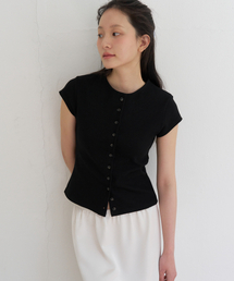 SO IR（ソイール）の「BUTTON HALF T-SHIRT - BLACK（Tシャツ/カットソー）」