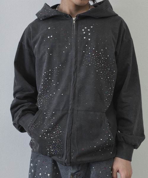 Shoowtime(ショウタイム)の「Vintage Wash Rhinestone Zip Hoodie / ウォッシュ加工ラインストーンジップパーカー(パーカー・メンズ・ネイビー・MEDIUM/LARGE/X-LARGE)」の2枚目の写真
