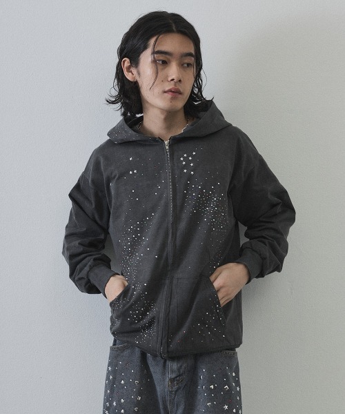 Shoowtime(ショウタイム)の「Vintage Wash Rhinestone Zip Hoodie / ウォッシュ加工ラインストーンジップパーカー(パーカー・メンズ・ネイビー・MEDIUM/LARGE/X-LARGE)」の3枚目の写真
