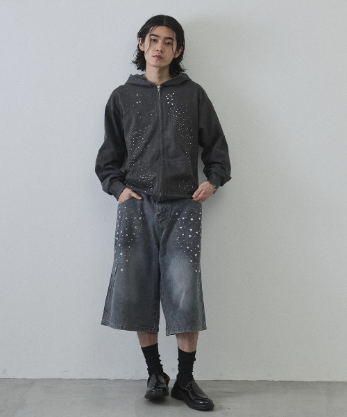 Shoowtime(ショウタイム)の「Vintage Wash Rhinestone Zip Hoodie / ウォッシュ加工ラインストーンジップパーカー(パーカー・メンズ・ネイビー・MEDIUM/LARGE/X-LARGE)」の4枚目の写真