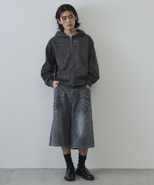 Shoowtime(ショウタイム)の「Vintage Wash Rhinestone Zip Hoodie / ウォッシュ加工ラインストーンジップパーカー(パーカー・メンズ・ネイビー・MEDIUM/LARGE/X-LARGE)」の5枚目の写真
