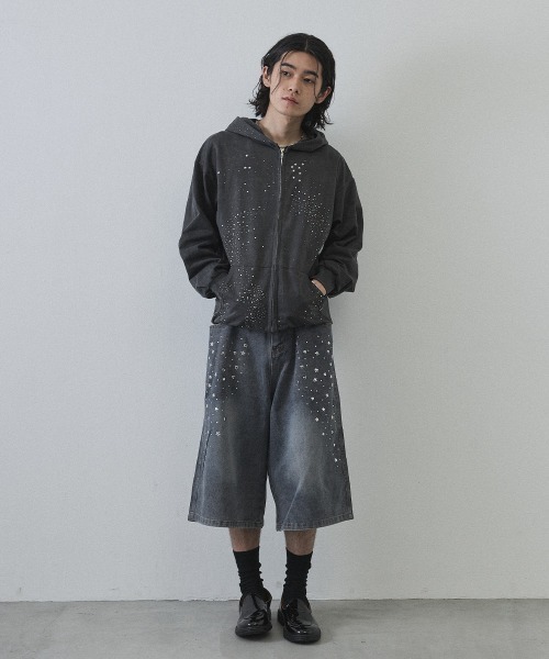 Shoowtime(ショウタイム)の「Vintage Wash Rhinestone Zip Hoodie / ウォッシュ加工ラインストーンジップパーカー(パーカー・メンズ・ネイビー・MEDIUM/LARGE/X-LARGE)」の6枚目の写真