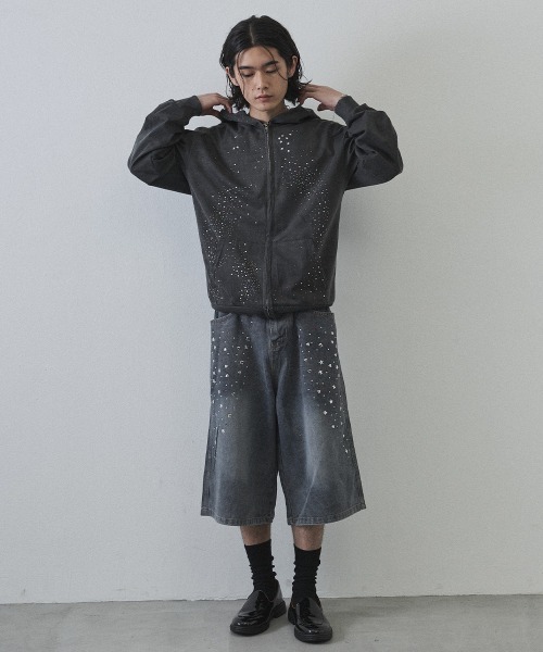 Shoowtime(ショウタイム)の「Vintage Wash Rhinestone Zip Hoodie / ウォッシュ加工ラインストーンジップパーカー(パーカー・メンズ・ネイビー・MEDIUM/LARGE/X-LARGE)」の7枚目の写真