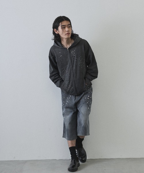 Shoowtime(ショウタイム)の「Vintage Wash Rhinestone Zip Hoodie / ウォッシュ加工ラインストーンジップパーカー(パーカー・メンズ・ネイビー・MEDIUM/LARGE/X-LARGE)」の8枚目の写真