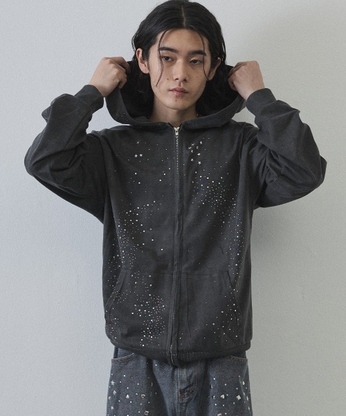Shoowtime(ショウタイム)の「Vintage Wash Rhinestone Zip Hoodie / ウォッシュ加工ラインストーンジップパーカー(パーカー・メンズ・ネイビー・MEDIUM/LARGE/X-LARGE)」の9枚目の写真