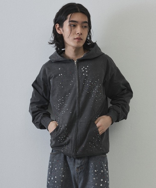Shoowtime(ショウタイム)の「Vintage Wash Rhinestone Zip Hoodie / ウォッシュ加工ラインストーンジップパーカー(パーカー・メンズ・ネイビー・MEDIUM/LARGE/X-LARGE)」の10枚目の写真