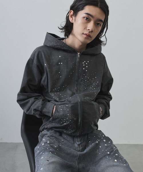 Shoowtime(ショウタイム)の「Vintage Wash Rhinestone Zip Hoodie / ウォッシュ加工ラインストーンジップパーカー(パーカー・メンズ・ネイビー・MEDIUM/LARGE/X-LARGE)」の12枚目の写真