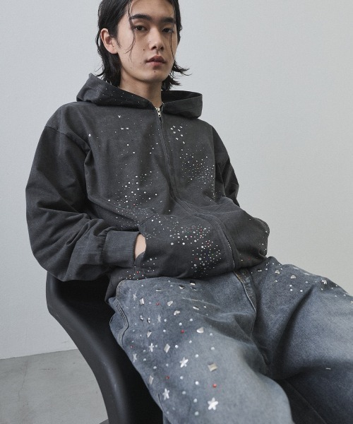 Shoowtime(ショウタイム)の「Vintage Wash Rhinestone Zip Hoodie / ウォッシュ加工ラインストーンジップパーカー(パーカー・メンズ・ネイビー・MEDIUM/LARGE/X-LARGE)」の13枚目の写真