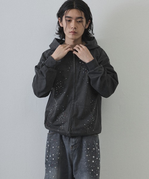 Shoowtime(ショウタイム)の「Vintage Wash Rhinestone Zip Hoodie / ウォッシュ加工ラインストーンジップパーカー(パーカー・メンズ・ネイビー・MEDIUM/LARGE/X-LARGE)」の14枚目の写真