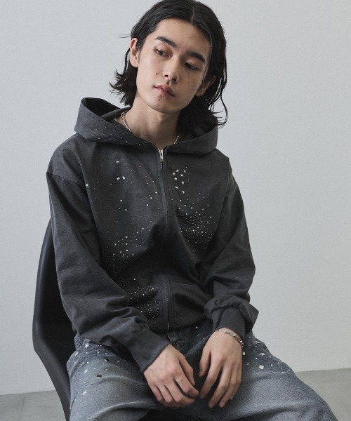 Shoowtime(ショウタイム)の「Vintage Wash Rhinestone Zip Hoodie / ウォッシュ加工ラインストーンジップパーカー(パーカー・メンズ・ネイビー・MEDIUM/LARGE/X-LARGE)」の18枚目の写真