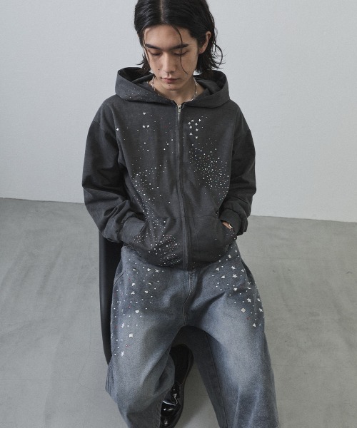 Shoowtime(ショウタイム)の「Vintage Wash Rhinestone Zip Hoodie / ウォッシュ加工ラインストーンジップパーカー(パーカー・メンズ・ネイビー・MEDIUM/LARGE/X-LARGE)」の19枚目の写真