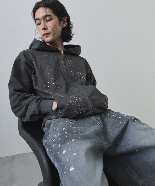 Shoowtime(ショウタイム)の「Vintage Wash Rhinestone Zip Hoodie / ウォッシュ加工ラインストーンジップパーカー(パーカー・メンズ・ネイビー・MEDIUM/LARGE/X-LARGE)」の21枚目の写真