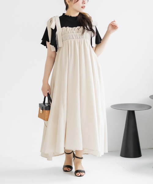 CLETTE(クレット)の「ショルダーリボンワンピース(ワンピース・レディース・ブラック/アイボリー/グレー・4L/3L/LL)」の2枚目の写真