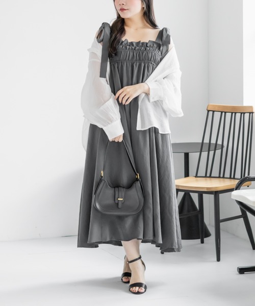 CLETTE(クレット)の「ショルダーリボンワンピース(ワンピース・レディース・ブラック/アイボリー/グレー・4L/3L/LL)」の9枚目の写真