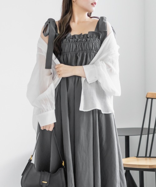 CLETTE(クレット)の「ショルダーリボンワンピース(ワンピース・レディース・ブラック/アイボリー/グレー・4L/3L/LL)」の20枚目の写真