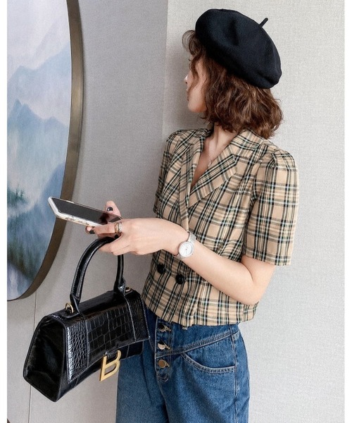 inst.ALL(インストール)の「チェック肩タック半袖コンパクトダブルシャツ(シャツ/ブラウス・レディース・ベージュ・M)」の7枚目の写真