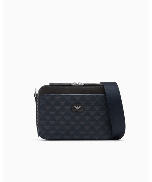 EMPORIO ARMANI(エンポリオアルマーニ)の「【エンポリオ アルマーニ】ロゴ型押し レザー クロスボディ カメラバッグ(ショルダーバッグ・メンズ・ダークネイビー/オリーブ・FREE)」の1枚目の写真