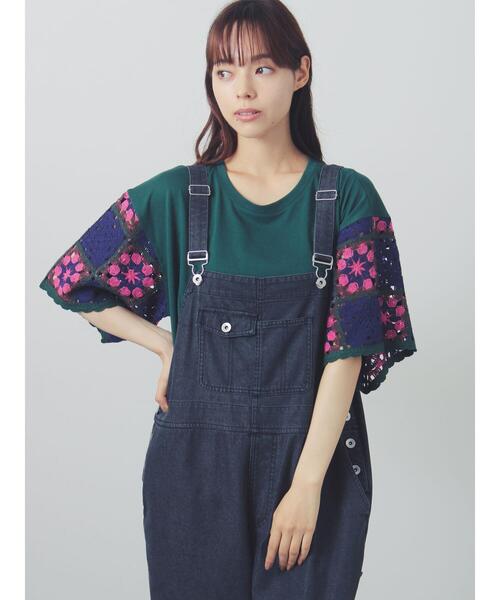 Samansa Mos2(サマンサ モスモス)の「【接触冷感】モチーフ編みコンビカットソー(Tシャツ/カットソー・レディース・ブラック/ブラウン/オフホワイト/グリーン・F)」の4枚目の写真