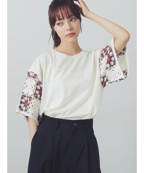 Samansa Mos2(サマンサ モスモス)の「【接触冷感】モチーフ編みコンビカットソー(Tシャツ/カットソー・レディース・ブラック/ブラウン/オフホワイト/グリーン・F)」の10枚目の写真