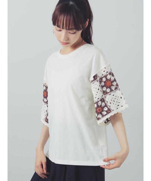 Samansa Mos2(サマンサ モスモス)の「【接触冷感】モチーフ編みコンビカットソー(Tシャツ/カットソー・レディース・ブラック/ブラウン/オフホワイト/グリーン・F)」の11枚目の写真