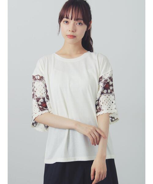 Samansa Mos2(サマンサ モスモス)の「【接触冷感】モチーフ編みコンビカットソー(Tシャツ/カットソー・レディース・ブラック/ブラウン/オフホワイト/グリーン・F)」の12枚目の写真
