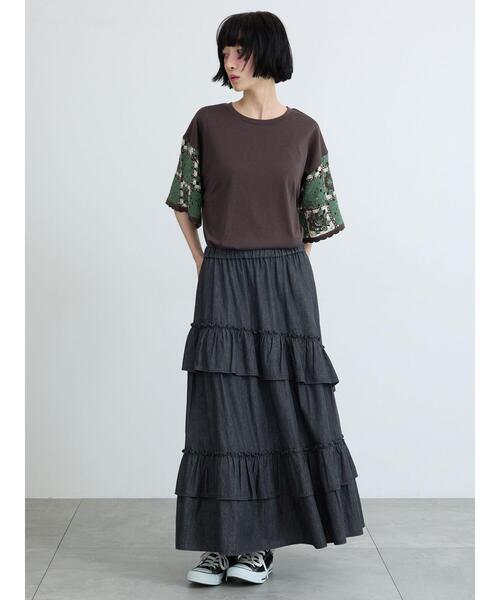 Samansa Mos2(サマンサ モスモス)の「【接触冷感】モチーフ編みコンビカットソー(Tシャツ/カットソー・レディース・ブラック/ブラウン/オフホワイト/グリーン・F)」の21枚目の写真