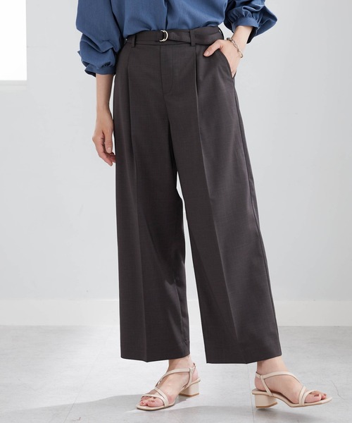 BELLUNA PLUS(ベルーナ)の「メランジストレッチ素材ワイドパンツ60丈(その他パンツ・レディース・ボルドー/チャコール/アイボリー/ネイビー・MEDIUM/LARGE/X-LARGE/SMALL)」の3枚目の写真