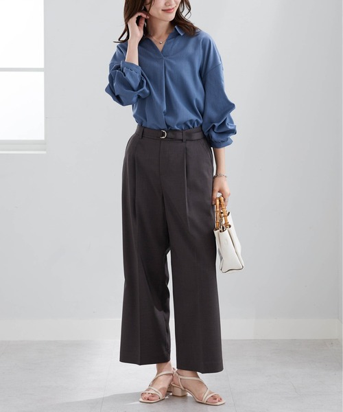 BELLUNA PLUS(ベルーナ)の「メランジストレッチ素材ワイドパンツ60丈(その他パンツ・レディース・ボルドー/チャコール/アイボリー/ネイビー・MEDIUM/LARGE/X-LARGE/SMALL)」の16枚目の写真