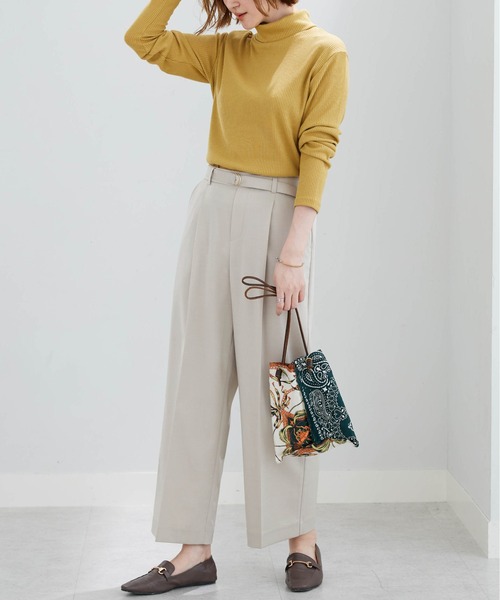 BELLUNA PLUS(ベルーナ)の「メランジストレッチ素材ワイドパンツ60丈(その他パンツ・レディース・ボルドー/チャコール/アイボリー/ネイビー・MEDIUM/LARGE/X-LARGE/SMALL)」の9枚目の写真
