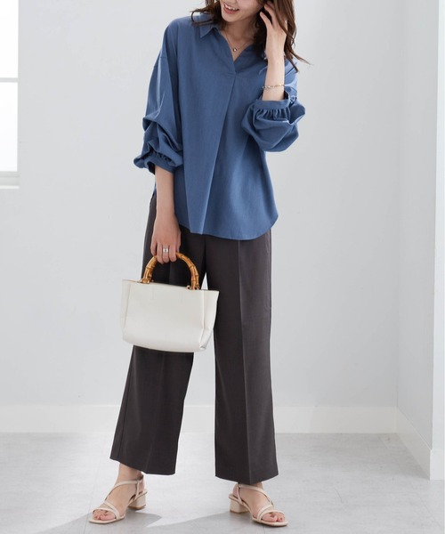 BELLUNA PLUS(ベルーナ)の「メランジストレッチ素材ワイドパンツ60丈(その他パンツ・レディース・ボルドー/チャコール/アイボリー/ネイビー・MEDIUM/LARGE/X-LARGE/SMALL)」の18枚目の写真