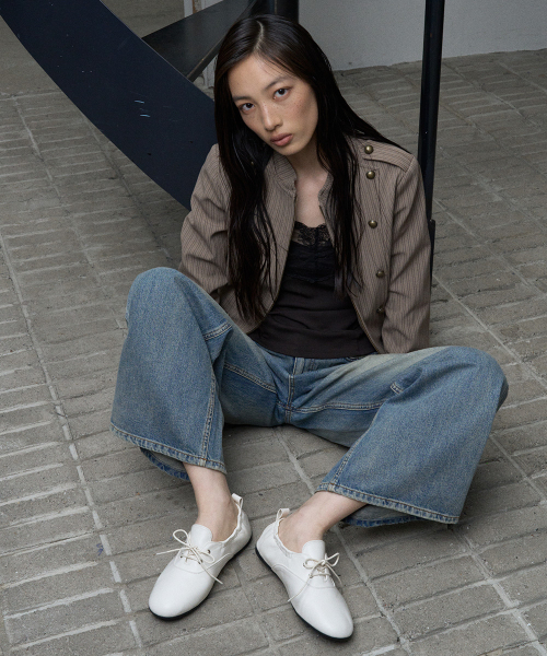 KHIHO（キホ）の「リブシェアリングオックスフォードローファーアイボリー（バレエシューズ・レディース・アイボリー・23cm/23.5cm/24cm/24.5cm/25cm）」の2枚目の写真