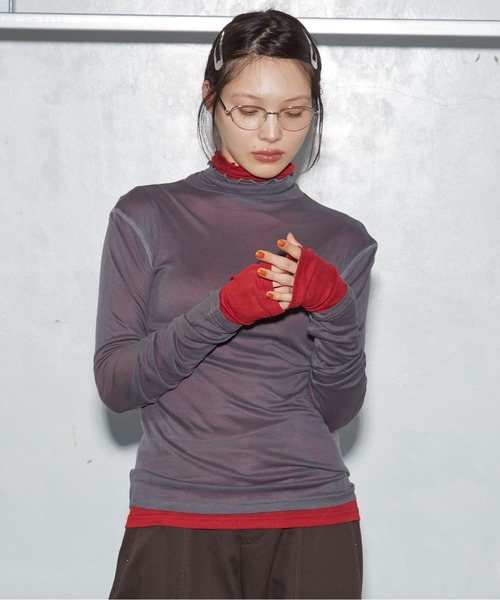 OFROOM(オフルーム)の「【2026秋冬新作】Sheer Long Sleeve Turtle|シアーロングスリーブタートル(Tシャツ/カットソー・レディース・レッド/チャコールグレー/ホワイト/ネイビー/グレー/ブラック・FREE)」の7枚目の写真