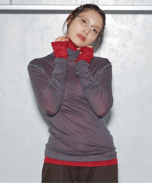 OFROOM(オフルーム)の「【2026秋冬新作】Sheer Long Sleeve Turtle|シアーロングスリーブタートル(Tシャツ/カットソー・レディース・レッド/チャコールグレー/ホワイト/ネイビー/グレー/ブラック・FREE)」の8枚目の写真