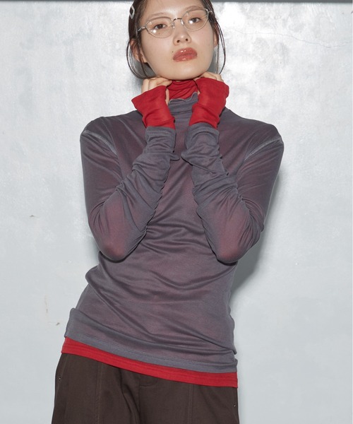 OFROOM(オフルーム)の「【2026秋冬新作】Sheer Long Sleeve Turtle|シアーロングスリーブタートル(Tシャツ/カットソー・レディース・レッド/チャコールグレー/ホワイト/ネイビー/グレー/ブラック・FREE)」の9枚目の写真