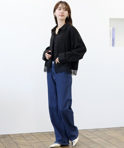 Aletta vita(アレッタビータ)の「T/R裾レース長袖シャツ(シャツ/ブラウス・レディース・ブラック/オフホワイト・M)」の11枚目の写真