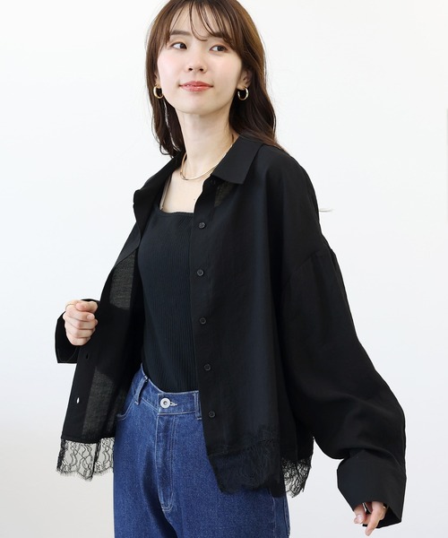 Aletta vita(アレッタビータ)の「T/R裾レース長袖シャツ(シャツ/ブラウス・レディース・ブラック/オフホワイト・M)」の8枚目の写真