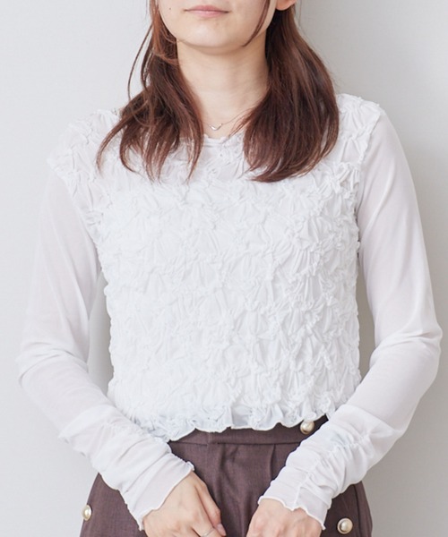 archives(アルシーヴ)の「チェックアソートくしゅくしゅシアーTOPS(Tシャツ/カットソー・レディース・ブラウン/ブルー/ブラック/オフホワイト・MEDIUM)」の2枚目の写真